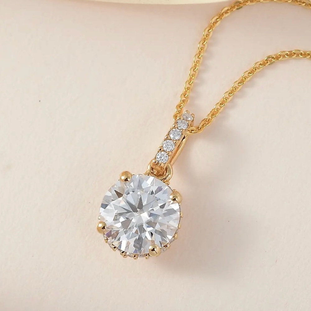 CLOSEOUT Moissanite Pendant Necklace in YG over Sterling Silver NWT